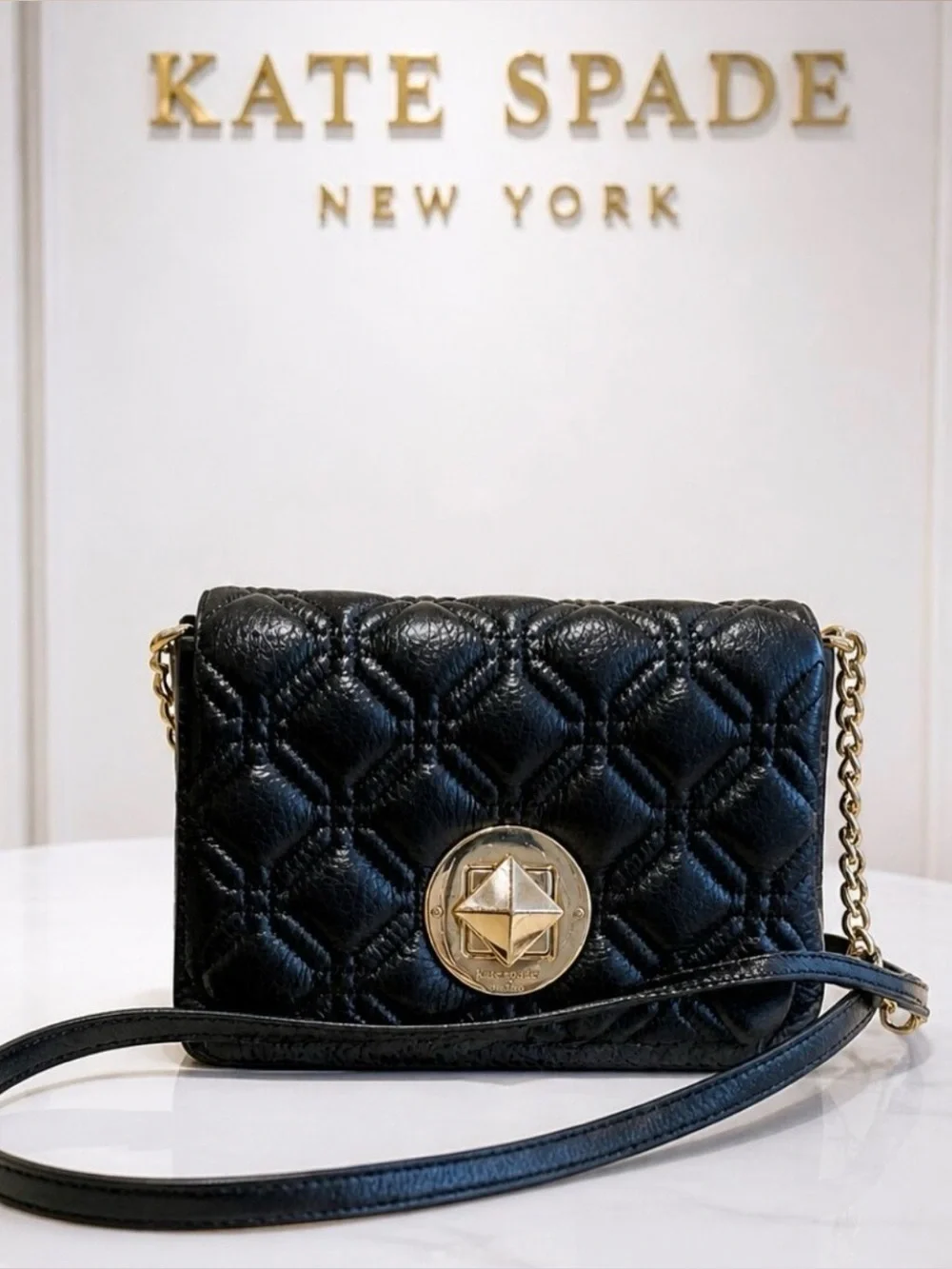 Kate Spade New York Astor Court Naomi Quilted Black Leather  Crossbody Bag.